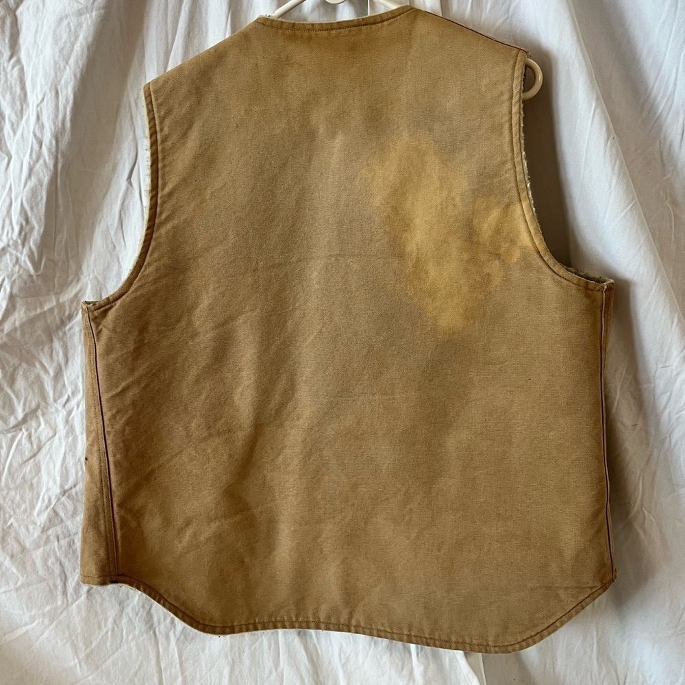 Vintage Carhartt Sherpa Fleece Lined Vest Brown Duck Canvas Work Mens Xl Tall - Picture 4 of 4
